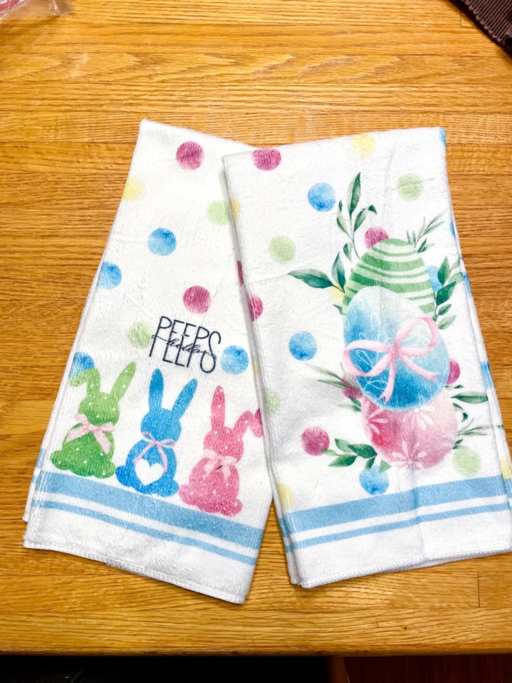Easter/Spring Themed Set of Hand/Kitchen Towels - NWOT - Hello Peeps, Eggs, Dots